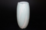 bluish white porcelain bowl with colored lines