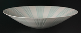 bluish white porcelain bowl with colored lines